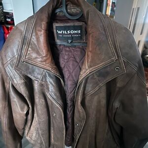 Wilson Men's Distressed Brown Leather Bomber Jacket